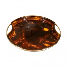 Circular faux tortoise lucite tray